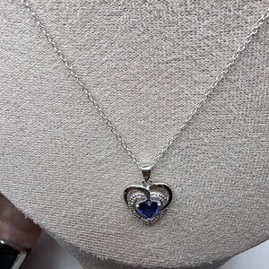 Elegant Silver Heart Necklace with Blue Gemstone (2248)